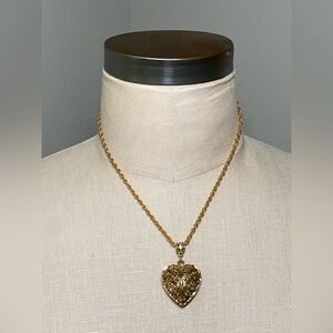 1928 Jewelry 14K Gold-Dipped Filigree Heart With Swarovski Crystal Accent